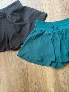 2 pairs CALIA 2-in-1 knit high waistband performance shorts/skort (black + teal)